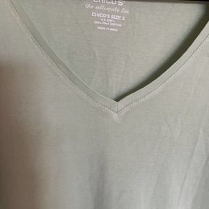 NWT Chicos Womens The Ultimate Tee T-Shirt Green 3/4 Sleeve V Neck Pima Cotton L